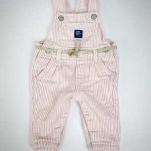 Baby B'Gosh OshKosh Hickory Stripe Pink White Overalls Gold Belt Stretch 3M